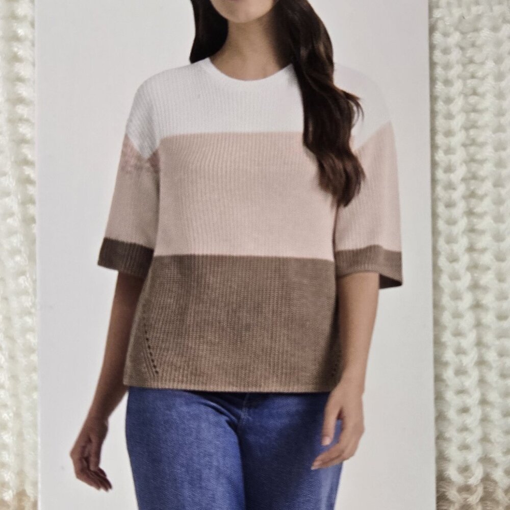 Matty M Women's Elbow Sleeve Colorblock Sweater Taupe